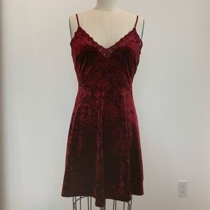 Wine colored, crushed velvet A line dress